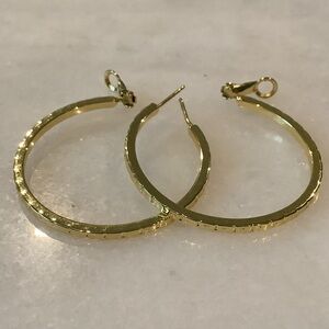 Textured Gold Plated Hoop Earrings, Brand New